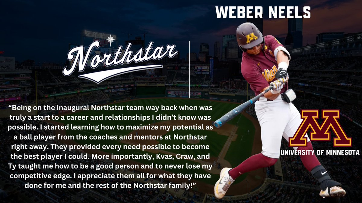 GRB Northstar Baseball (@grbnorthstar) on Twitter photo ππππ₯ π₯πππͺβπ£π π€ππͺπππβ¦    
Hear from current <a href="/GopherBaseball/">Minnesota Baseball</a> C/INF and Northstar Alum Weber Neels on his developmental journey and the relationships he formed with us! Weber finished his sophomore year with the Gophers slashing .317/.422/.528...  
πππ₯ ππππ₯ π₯πππͺβπ£π π€ππͺπππβ¦    
Hear from current <a href="/GopherBaseball/">Minnesota Baseball</a> C/INF and Northstar Alum Weber Neels on his developmental journey and the relationships he formed with us! Weber finished his sophomore year with the Gophers slashing .317/.422/.528...  
πππ₯