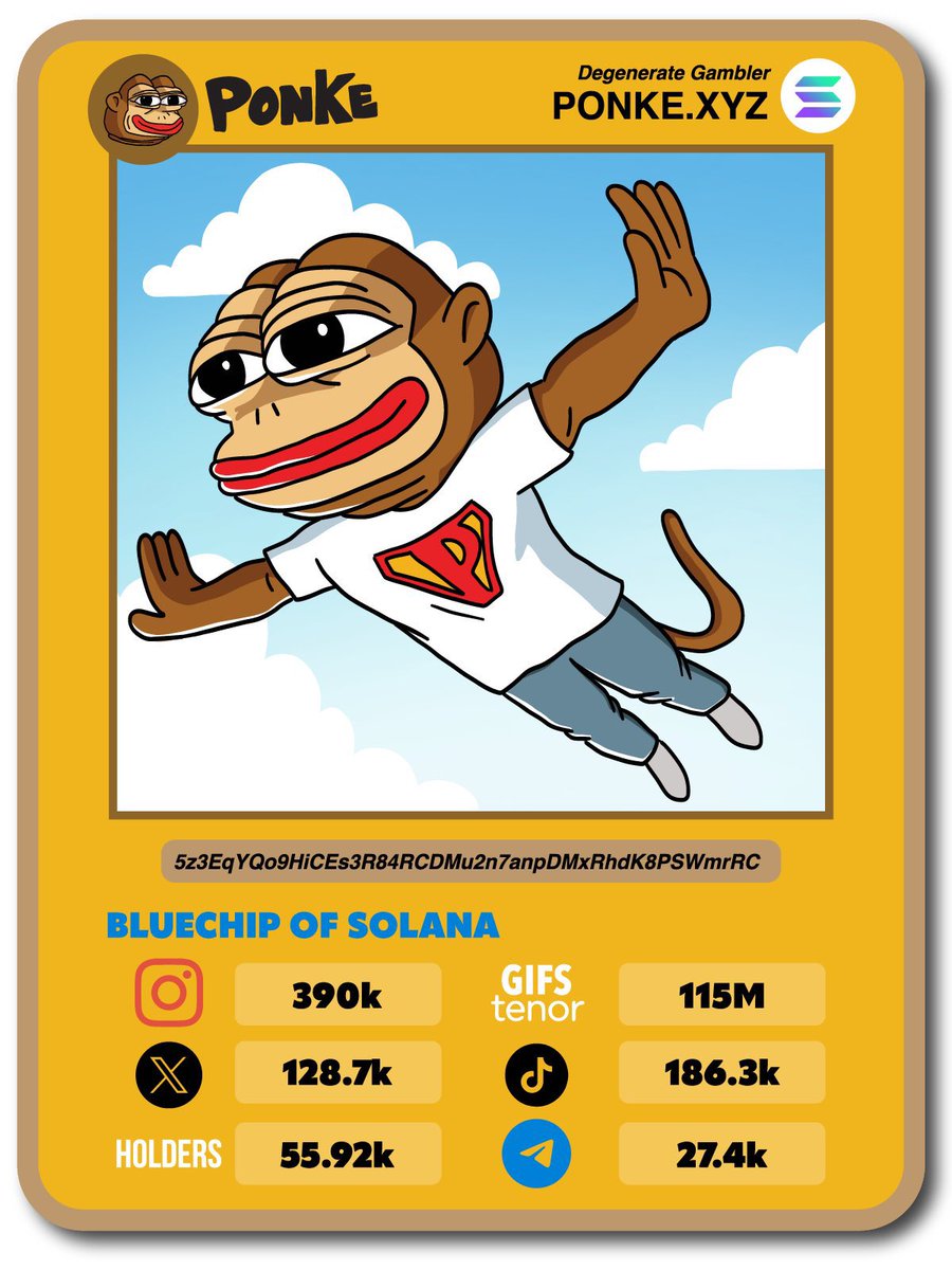 99% of Memecoins have:
- 0 utilities.
- 0 impact on the real world.
- 0 consistency
- 0 community, social media engagement

And then you have $PONKE
<a href="/ponkesol/">Ponke</a> is the BLUECHIP on <a href="/solana/">Solana</a> memeverse and one on the 1% of memecoins out there with bright future.

Let the photos speak