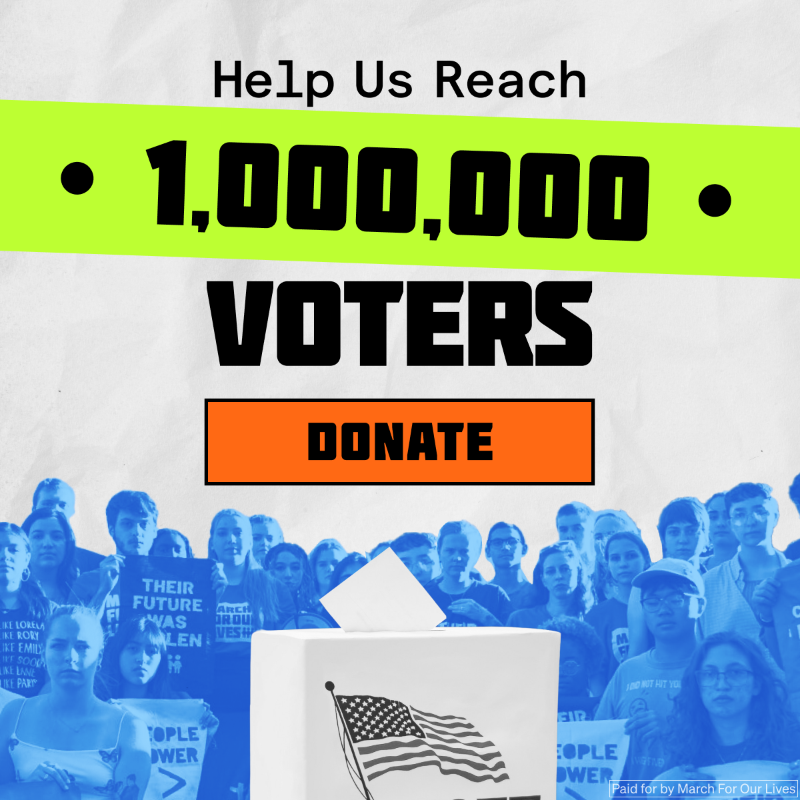 AMarch4OurLives's tweet photo. The NRA will spend millions this month alone to put more gun lobby puppets in office– and we’re ready to stop them. March For Our Lives is fighting for fearless leaders who will stand up to the gun violence crisis. Will you chip in $10 to support our efforts?