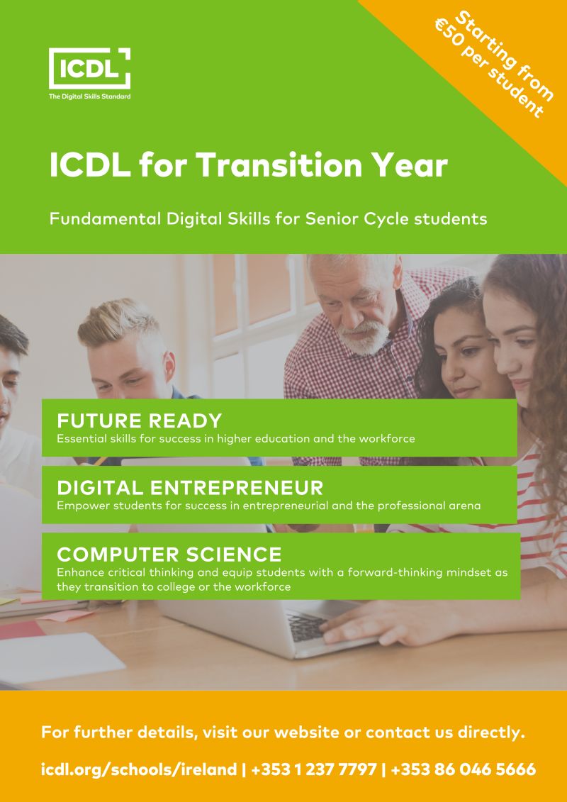 💻 Prepare your TY students with future-ready digital skills! ICDL for Schools starts at just €50.
Learn more: icdl.org/schools
#ICDL #EdTech #TransitionYear #DigitalSkills