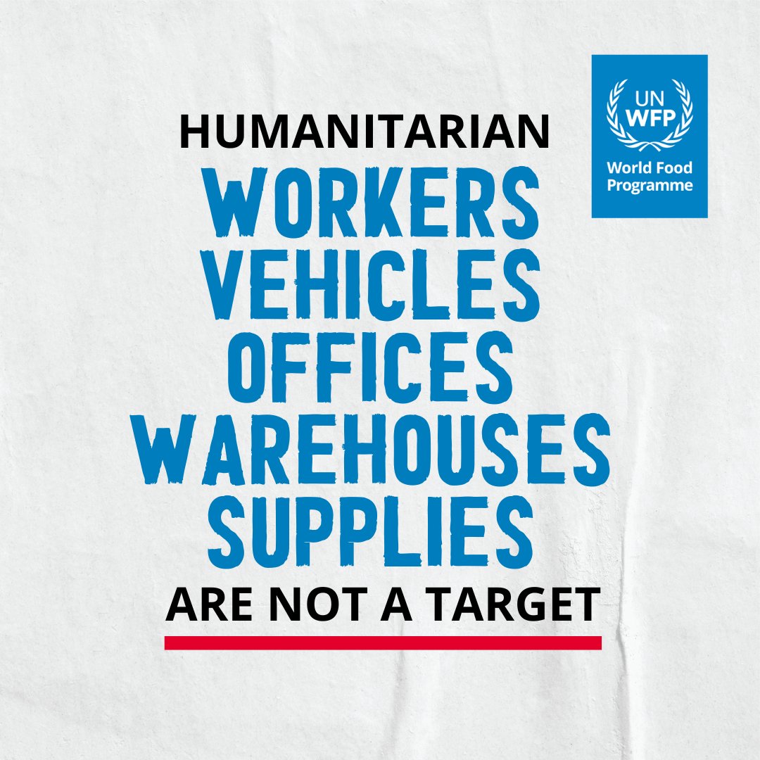 UN's tweet photo. Lifesaving humanitarian work depends on the safe, unhindered, movement of humanitarian supplies and people.

Humanitarians are #NotATarget.

via @WFP https://t.co/WsENRZlxUQ