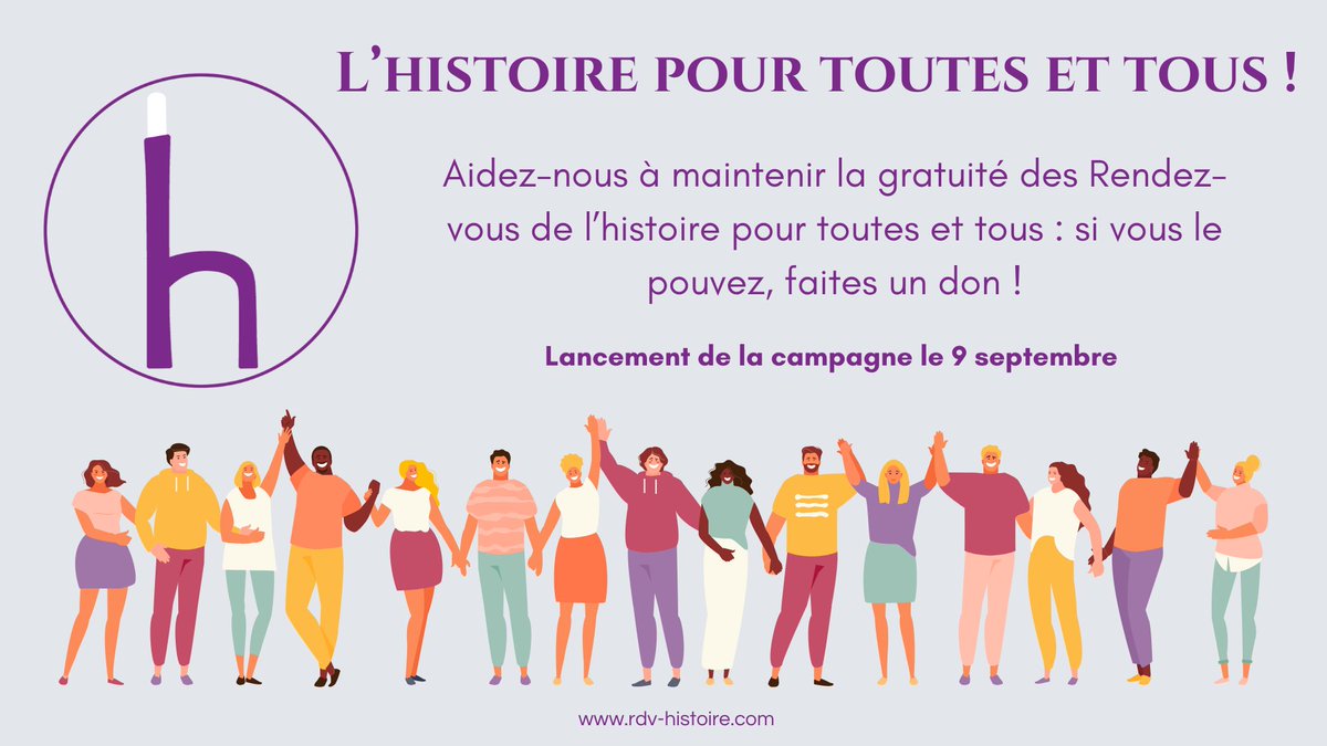 📣Les « Rendez-vous de l’histoire » ont été conçus comme une manifestation gratuite et libre d’accès. Aidez nous à maintenir la gratuité des #RVH pour toutes et tous : si vous le pouvez, faites un don !

🔜Rendez-vous le 9 septembre sur notre site internet  #festival #blois