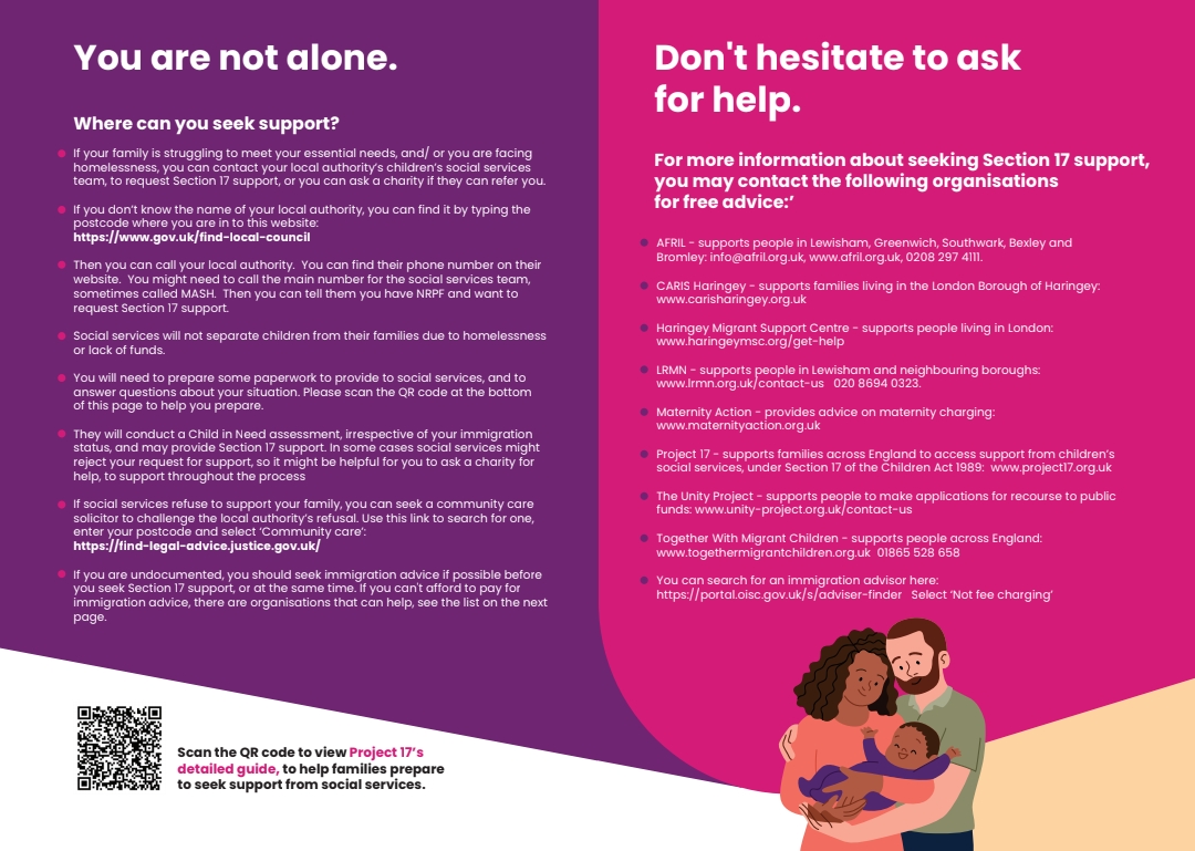 We have produced a leaflet for families struggling with no recourse to public funds, with information about where to access support ⬇️⬇️
#NRPF