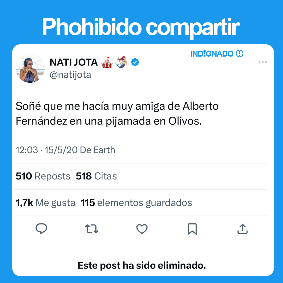 indignadoxd's tweet photo. NATI JOTA ELIMINO ESTE TWEET

NO QUIERE QUE LO COMPARTAS
NO QUIERE QUE COMENTES
NO QUIERE QUE LE DES LIKE https://t.co/zhXD98gpDJ