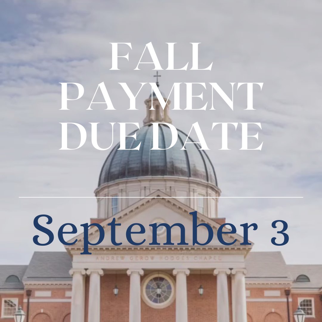 SamfordOneStop's tweet image. Don't forget that September 3, is the fall payment due date. 

As a reminder, all Samford offices are closed for Labor Day on Monday, September 2, so One Stop staff will not be available to answer questions on Monday. 

Payments can be made online in the financial portal.