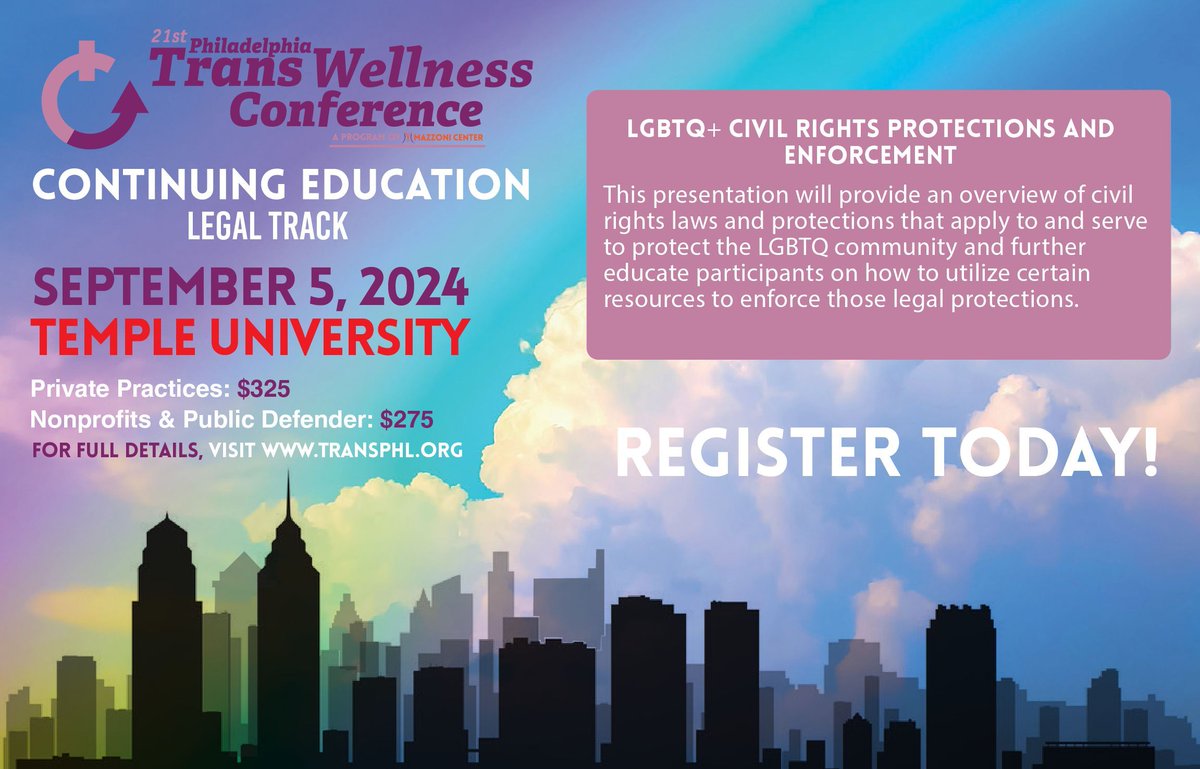 Civil rights laws and protections serve to protect the LGBTQ+ community, this workshop in the Legal Track will further educate participants on how to utilize resources. Register today on transphl.org.