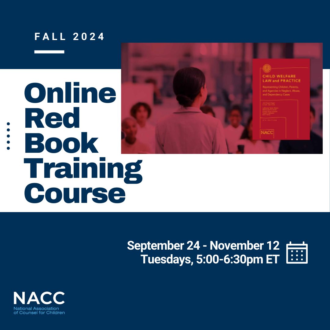 NACCchildlaw's tweet image. Our Fall 2024 Online Red Book Training is just around the corner! Make sure to register so you can learn tips to enhance your representation of children, parents, or the agency.

Register: buff.ly/3M0jQbS 

#trainingcourse #childwelfare #training #attorneys #legal