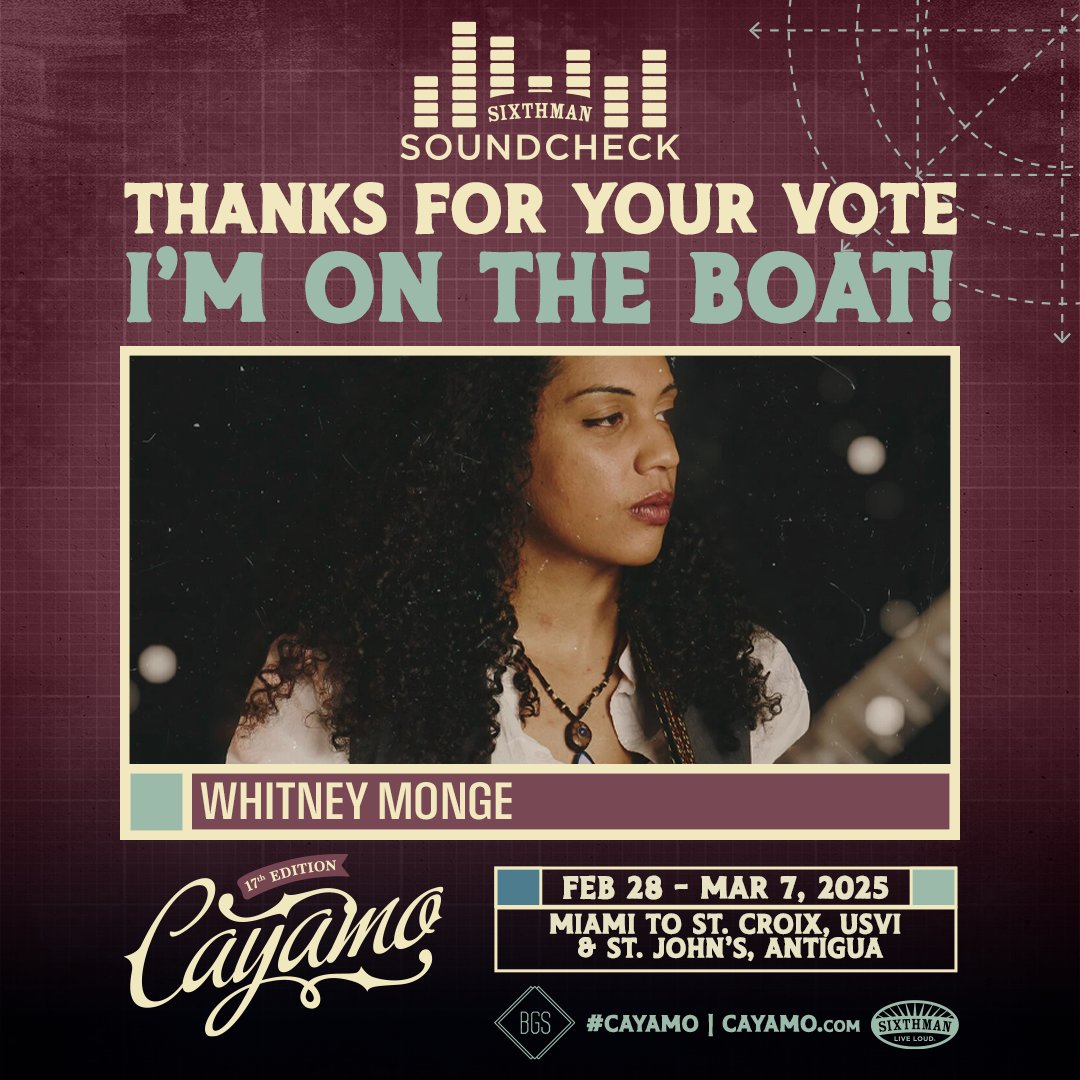 Cayamo (@cayamo) on Twitter photo The results are inβ¦join Sixthman and <a href="/TheBGSituation/">BGS</a> in welcoming this year's Soundcheck winners on board Cayamo 2025! Big congrats to <a href="/robbyhecht/">Robby Hecht</a>, <a href="/mikementz/">Mike Mentz</a>, and <a href="/WhitneyMonge/">Whitney MongΓ©</a> π The results are inβ¦join Sixthman and <a href="/TheBGSituation/">BGS</a> in welcoming this year's Soundcheck winners on board Cayamo 2025! Big congrats to <a href="/robbyhecht/">Robby Hecht</a>, <a href="/mikementz/">Mike Mentz</a>, and <a href="/WhitneyMonge/">Whitney MongΓ©</a> π