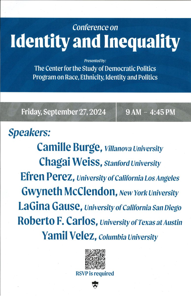 Princeton | CSDP (@princeton_csdp) on Twitter photo CSDP's Conference on Identity and Inequality will be on Friday, September 27! RSVP Required. Information⬇️
<a href="/PrincetonSPIA/">Princeton School of Public & International Affairs</a> <a href="/PUPolitics/">Princeton Politics</a>
csdp.princeton.edu/events/confere… CSDP's Conference on Identity and Inequality will be on Friday, September 27! RSVP Required. Information⬇️
<a href="/PrincetonSPIA/">Princeton School of Public & International Affairs</a> <a href="/PUPolitics/">Princeton Politics</a>
csdp.princeton.edu/events/confere…