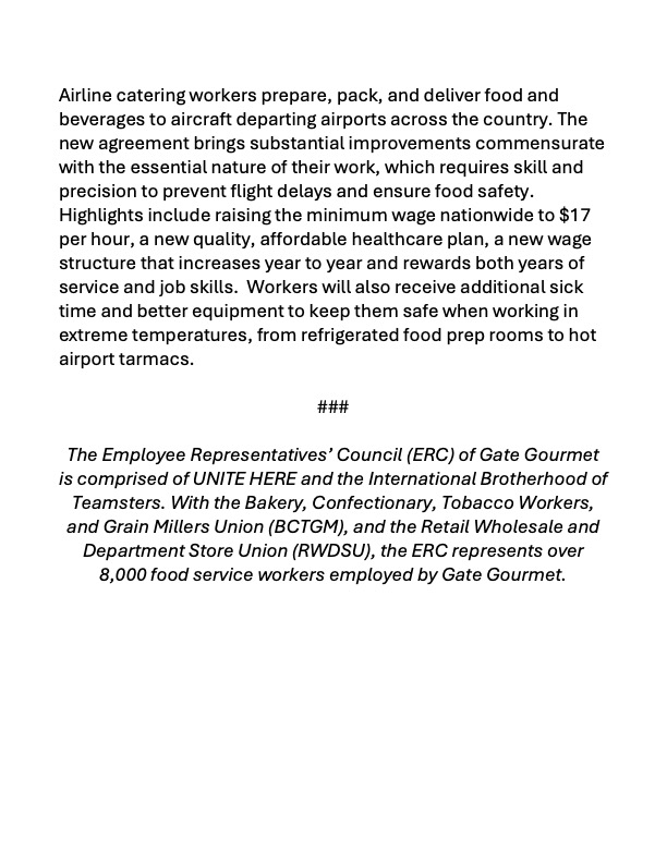 🚨 MAJOR NEWS!
Thousands of Gate Gourmet Airline Food Workers at 30 U.S. Airports Ratify Historic New Union Contract