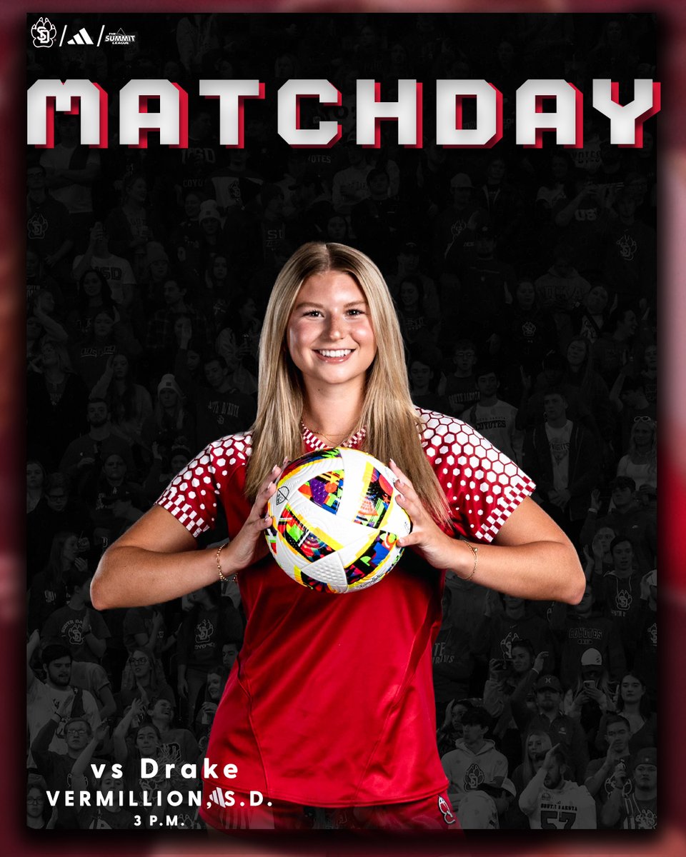 Renewing a non-conference rivalry this afternoon❗️

🆚 Drake
📍 Vermillion, S.D. (First Bank &amp; Trust Soccer Complex)
🕒 3 p.m.
🖥 yote.us/4fXQ8SJ (Summit League Network)
📊 yote.us/soccer

#GoYotes x #WeAreSouthDakota