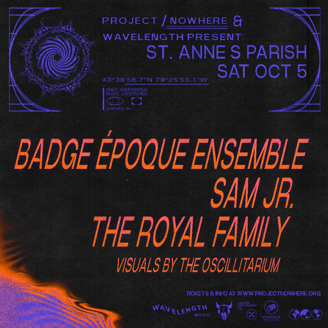 Wavelength will be co-presenting two nights at St. Anne's Parrish Hall for Project Nowhere in October! 
Artist lineups and ticket information can be found here: projectnowhere.org