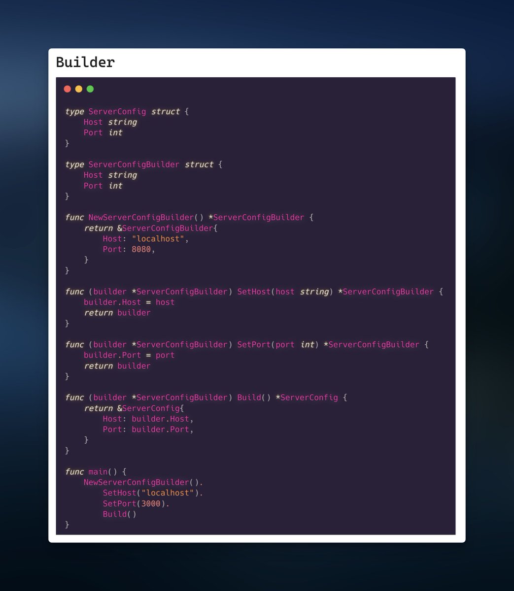 mihail_tirdea's tweet photo. Minimize the risk of breaking changes and ensure a more user-friendly API with Functional Options and Builder patterns.

Both patterns allow developers to customize only what they need, leaving the rest to sensible defaults. 

#golang #go https://t.co/ZxRuqrJn1V