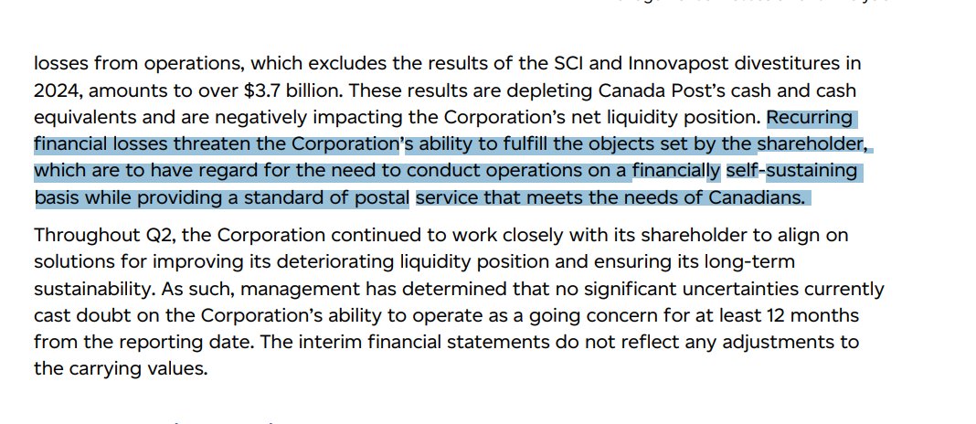 Canada 

I have some bad news for you

Canada Post is going bankrupt.

The CPAs added a "liquidity and going concern" section to their financials. This is the death knell of a company.