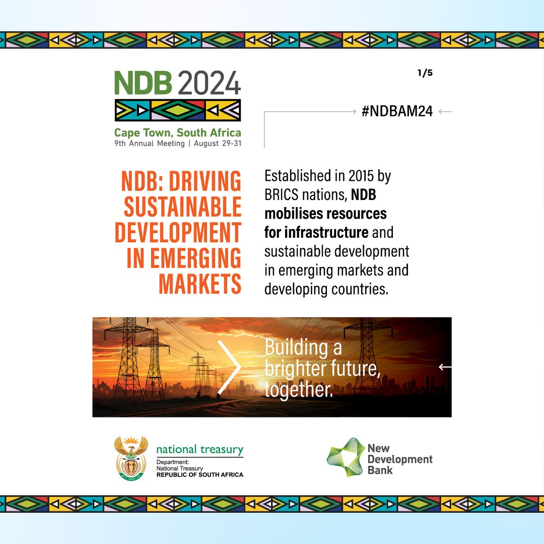 NDB_int's tweet photo. As a crystallisation of #BRICS cooperation & a platform to mobilise resources for infrastructure and sustainable development, NDB is evolving into a leading provider of solutions for #EMDCs.
Explore these infographics to know us better!
#NDBAM24 #NDBAnnualMeeting
@Treasury_RSA