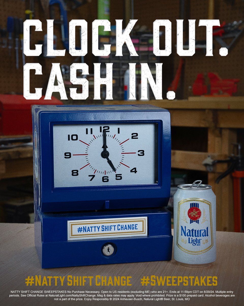 naturallight's tweet image. CALLING ALL SHIFT WORKERS ‼️​

You deserve a reward this Labor Day weekend. We’re giving away $4K in beer money. Reply with when you clocked out &amp;amp; #NattyShiftChange #Sweepstakes for a chance to win!