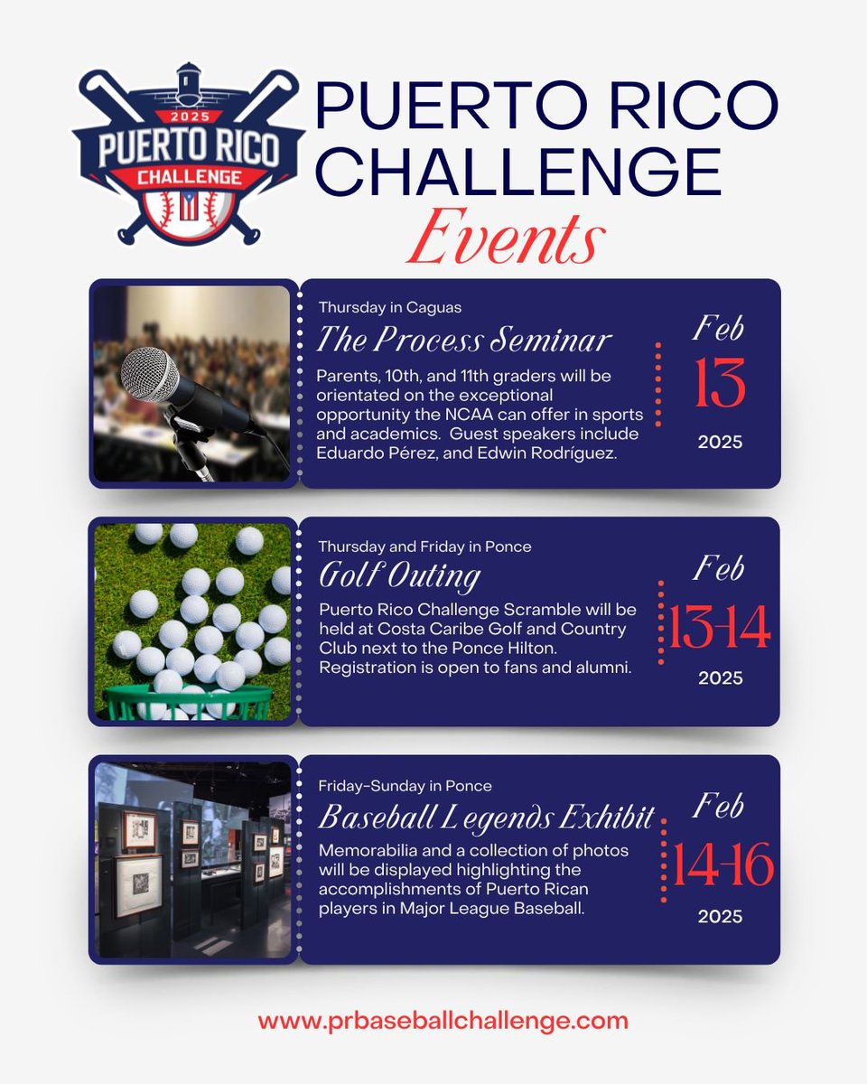 What other events will be held during the Puerto Rico Challenge weekend?  

More events will be announced soon!

#PRChallenge #CollegeBaseball