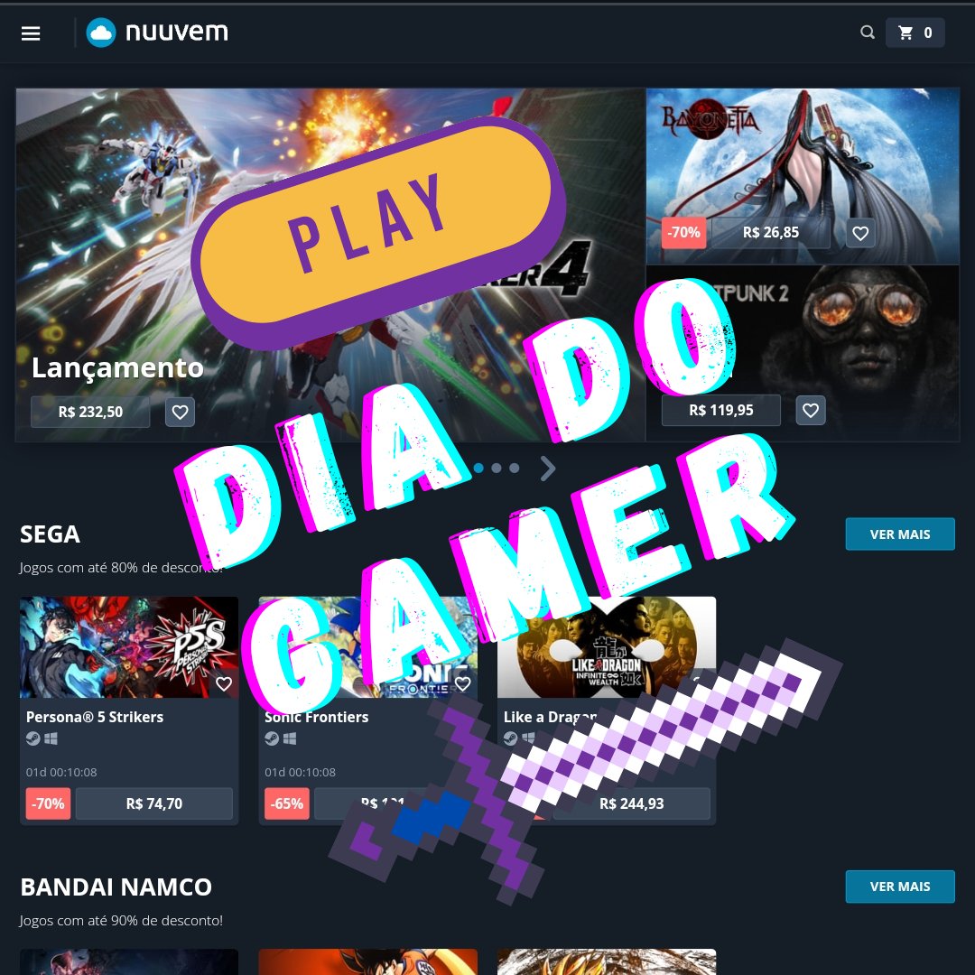 NayLunna 🌙 Streamer Twitch & YouTube (@naioyalunna) on Twitter photo Hoje é dia do gamer e vocês vão ganhar games!
A <a href="/nuuvem/">Nuuvem.com</a> está de festa e vamos comemorar no canal com vários joguinhos de presente pra vocês!
Vou pegar uma seleção de jogos do Site da Nuuvem e os ganhandoes no battleroyale que faço lá no canal!
Só chegar no canal!
17 : 30 hrs Hoje é dia do gamer e vocês vão ganhar games!
A <a href="/nuuvem/">Nuuvem.com</a> está de festa e vamos comemorar no canal com vários joguinhos de presente pra vocês!
Vou pegar uma seleção de jogos do Site da Nuuvem e os ganhandoes no battleroyale que faço lá no canal!
Só chegar no canal!
17 : 30 hrs