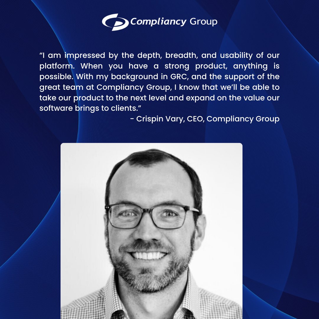 We are pleased to announce Crispin Vary as our Chief Executive Officer! His expertise in governance, risk, and compliance will be instrumental in shaping the future of our products and services. 

Read more about Crispin and Compliancy Group prn.to/3TbwNDQ