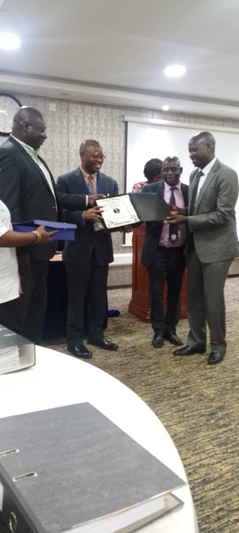 The 8th Governing Council of the Uganda Allied Health Professionals Council (2021-2024) were honored for their distinguished service.OBs Dr. JB Waniaye (Commissioner Emergency Medical Services), Prof JC Okiria (Chairperson, AHPC) and Prof. Kamba (member).