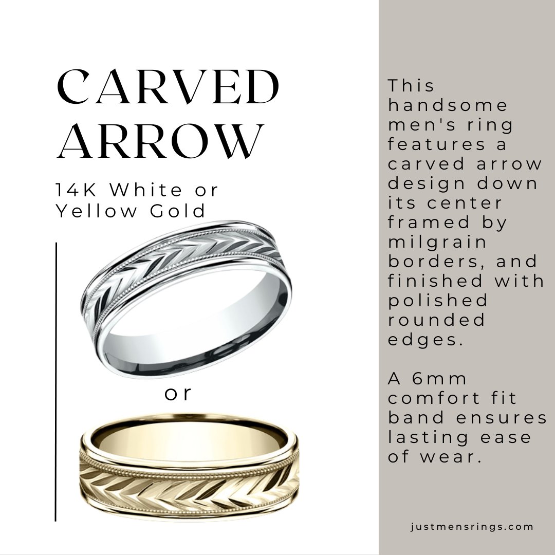 JustMensRings's tweet image. Step up your style game with this handsome gold men's ring that’s all about the details. Featuring a striking carved arrow design down its center, framed by milgrain borders, this ring is the perfect blend of boldness and refinement. #MensFashion  #ComfortFit #StatementRing