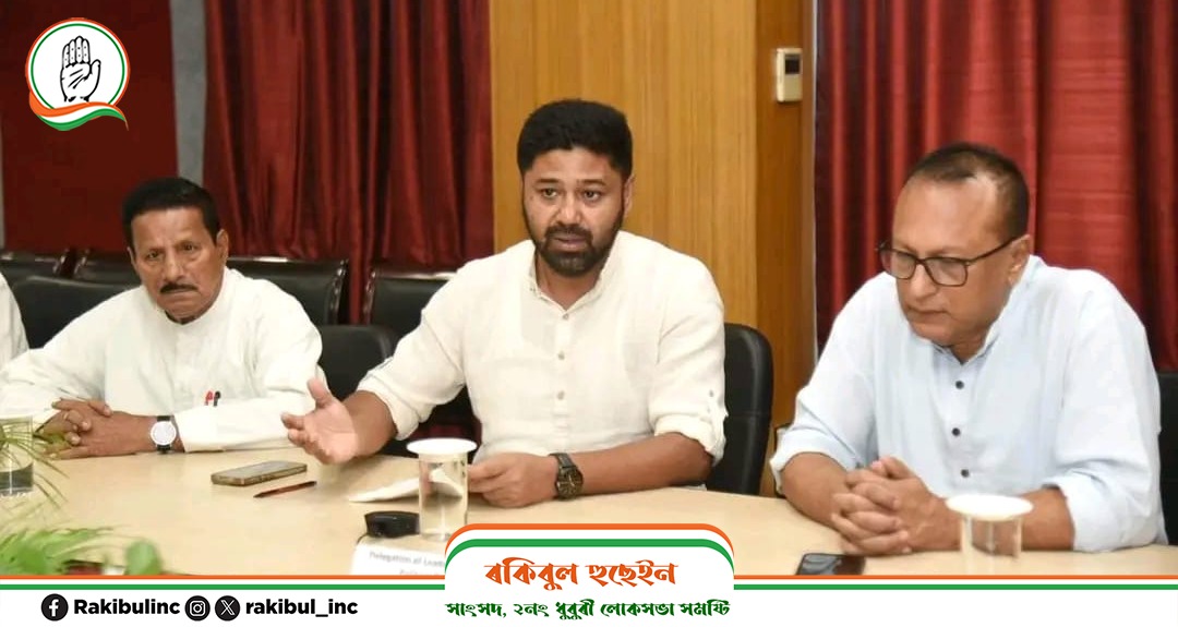 rakibul_inc's tweet photo. Assam Burning! BJP's communal politics under @himantabiswa's leadership threatens harmony & brotherhood. We, @INCIndia, demand his removal! Sent a memorandum to @rashtrapatibhvn through Governor, urging intervention to restore peace & stability. #RemoveHimanta #AssamDeservesPeace https://t.co/UVgos0hZ05