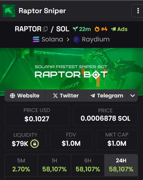 Raptor Sniper | Snipe First, Trade Fast tweet media