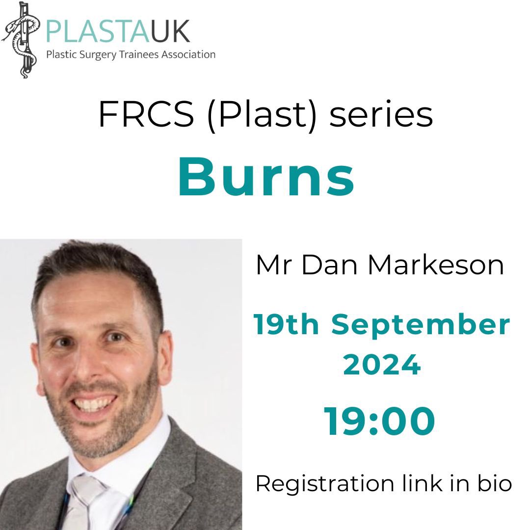 PLASTA (@plastauk) on Twitter photo Our next webinar in the FRCS series will be hosted by <a href="/DrDanMarkeson/">Dan Markeson</a> and will cover everything you need to know about Burns! Link to register is in our bio Our next webinar in the FRCS series will be hosted by <a href="/DrDanMarkeson/">Dan Markeson</a> and will cover everything you need to know about Burns! Link to register is in our bio