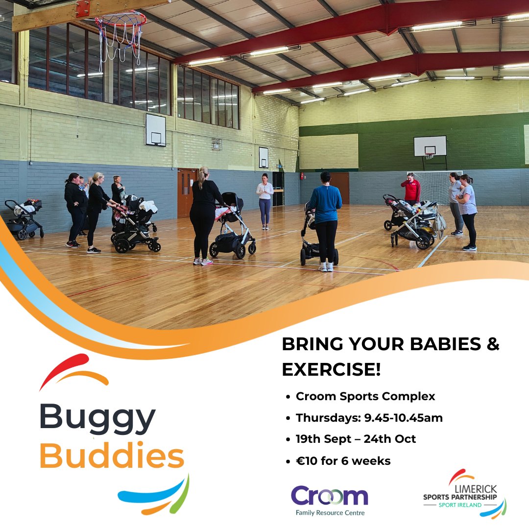 #BuggyBuddies

📣 Mums, bring your new babies to exercise! 

📍 Croom Sports Complex
📆 Thursdays: 19th of Sep– 24th Oct
⏰ 9.45am
💶 €10 total
🔗limericksports.ie/event/buggy-bu…

<a href="/Limerick_ie/">Limerick.ie</a> <a href="/sportireland/">Sport Ireland</a> <a href="/croom_ie/">Croom.ie</a> <a href="/CroomNS/">St.Mary's N.S. Croom</a> <a href="/CroomCDA/">Croom Community Development</a>

 #ActiveLimerick