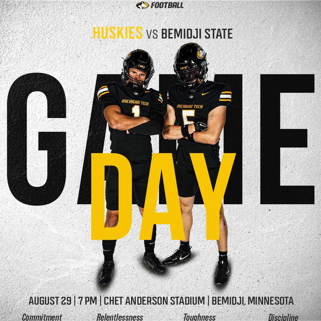 Here we go.

🆚: No. 25 Bemidji State
📍: Bemidji, Minn.
🏟️: Chet Anderson Stadium 
⏰: 7:00 PM
📻: Mix 93.5 FM WKMJ / pasty.net
📊/📺: michigantechhuskies.com/live

#CRTD | #FollowTheHuskies