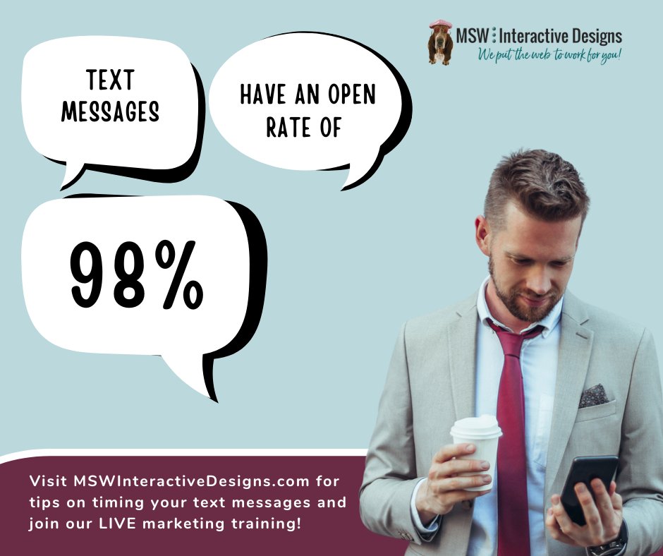 𝗔re you sending text messages at the right times to capture attention?

Visit MSWInteractiveDesigns.com for tips on timing your text messages and join our LIVE marketing training!

#𝗧𝗲𝘅𝘁𝗠𝗮𝗿𝗸𝗲𝘁𝗶𝗻𝗴 #𝗢𝗽𝗲𝗻𝗥𝗮𝘁𝗲𝘀 #𝗧𝗶𝗺𝗶𝗻𝗴