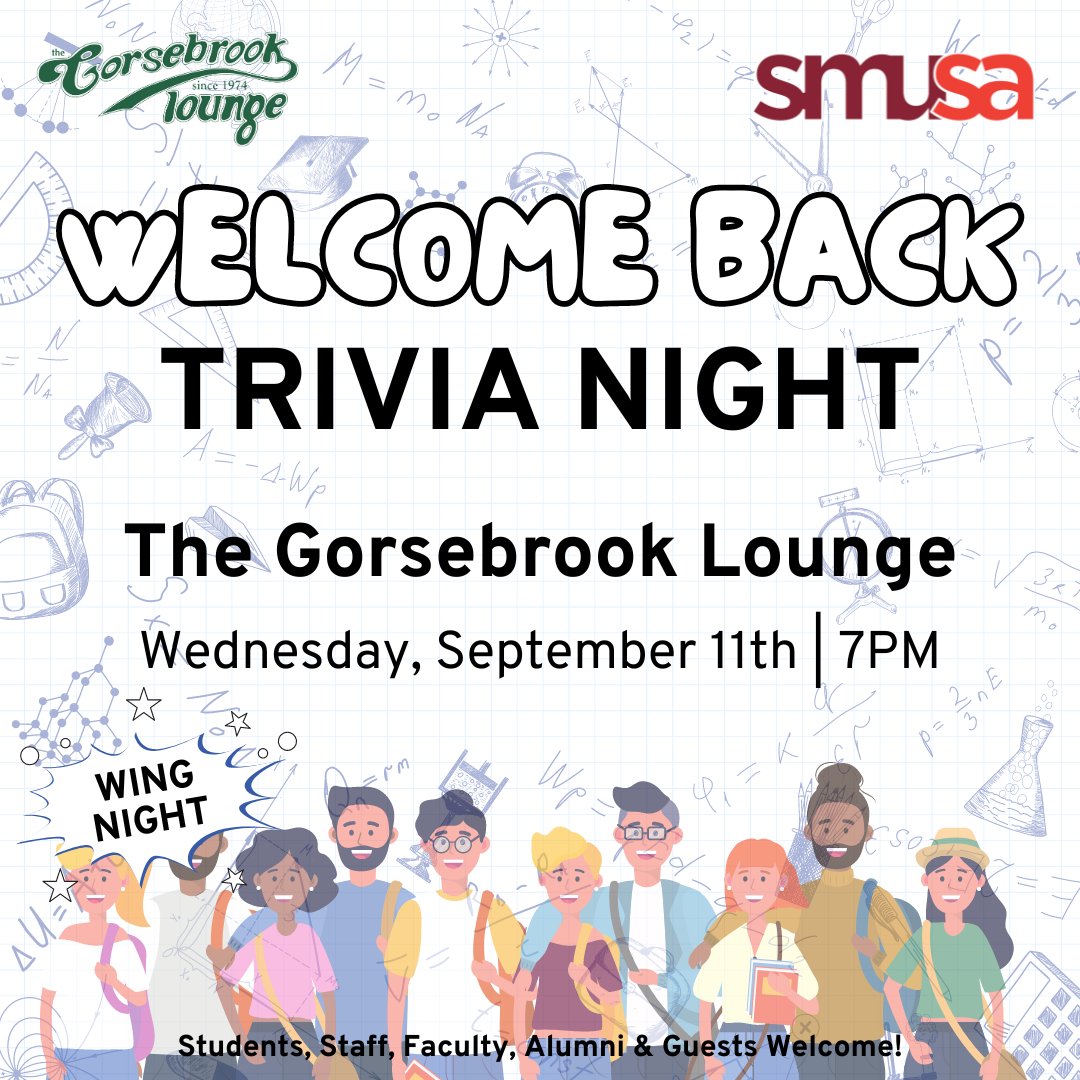 Join us for Welcome Back Trivia on Sept 11th at 7 PM at The Gorsebrook Lounge! It's General Knowledge night, plus Wing Night too! 🍗 Don't miss out on the fun! 🎉