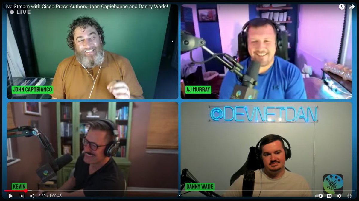 Catch this <a href="/artofneteng/">The Art of Network Engineering</a> livestream with Cisco Press authors <a href="/John_Capobianco/">John Capobianco</a> and <a href="/devnetdan/">Danny Wade</a> about their new book "Cisco pyATS Network Test and Automation Solution: Data-driven and reusable testing for modern networks"
➡️Watch now: youtube.com/live/XIRmc8irv…

#pyATS #DevOps #DevNet