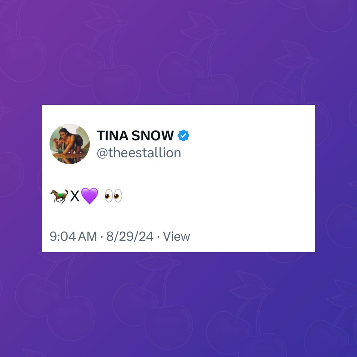 Megan Thee Stallion is seemingly teasing a new collaboration:

“🐎X💜”