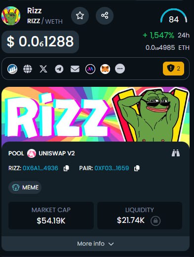 Rizz_ERC20's tweet photo. OUR $RIZZ is unmatched 

dextools now updated https://t.co/ivDrWOHUi0