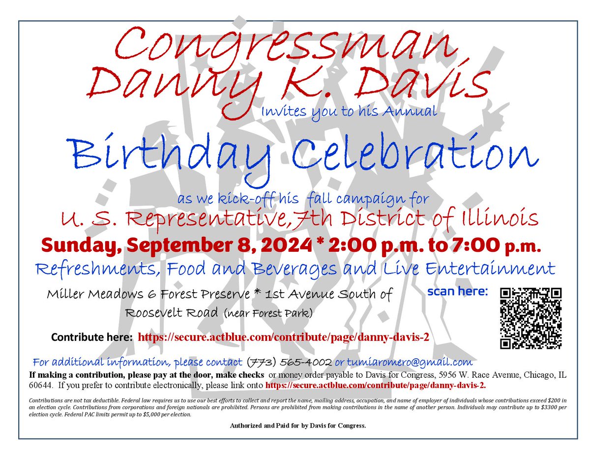 Davis for Congress announces Congressman Danny K. Davis' Birthday Celebration.  RSVP here: loom.ly/ec8pLoE
