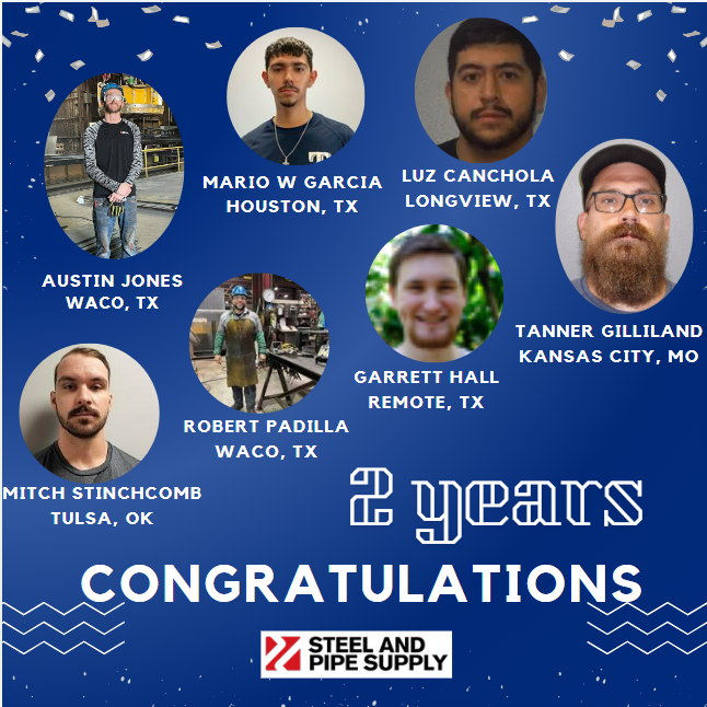 steelandpipe's tweet image. Congratulations to our milestone anniversary employees for the month of August. We appreciate your dedication to SPS