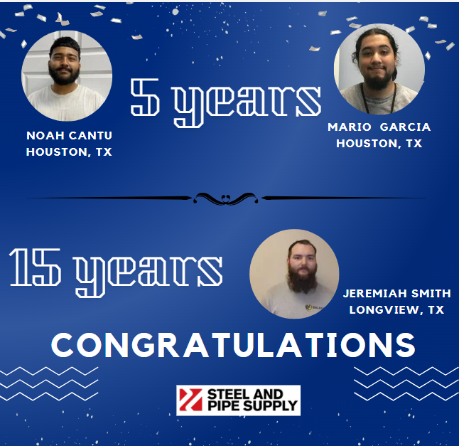 steelandpipe's tweet image. Congratulations to our milestone anniversary employees for the month of August. We appreciate your dedication to SPS