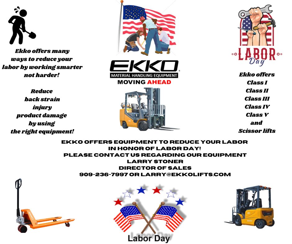 Ekko is here to help you reduce the labor to move your products through efficient usage of material handling equipment.

Please contact me for more information or a dealer near you.

Larry Stoner
Director of Sales
909-236-7997
larry@ekkolifts.com
ekkolifts.com
