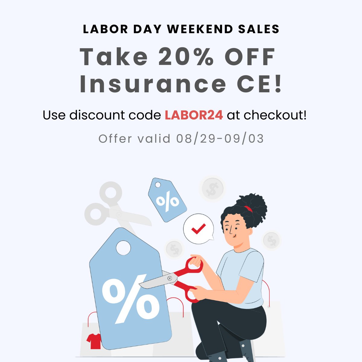 QuestCE's tweet image. Now through Tuesday, take advantage of 20% off all Insurance and Designation CE with code "LABOR24" for our Labor Day Weekend Sale! Follow the link below to cash in on your savings! 

questce.com/insurance-ce/ 

#labordaysale #20off #insurancesale
