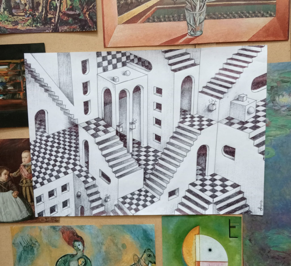 Este dibujo es un regalo que nos ha hecho @lazaro_a_g . Fue comenzado en el taller de dibujo de los martes y terminado hace unos días. Podréis verlo en la librería :)