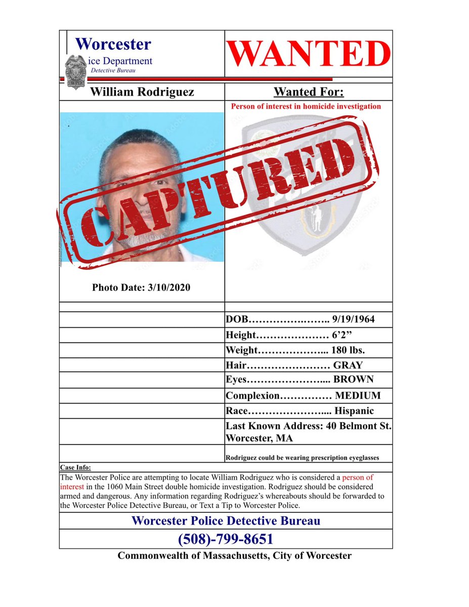 On August 29, 2024, the person of interest in the Main Street double homicide was placed under arrested in New York City at about 12:40 PM.