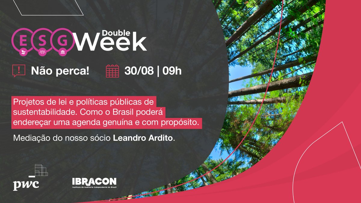 Amanhã, às 09h, nosso sócio Leandro Ardito será o mediador do painel Projetos de lei e políticas públicas de sustentabilidade. Como o Brasil poderá endereçar uma agenda genuína e com propósito. Acesse o site e participe: bit.ly/4cjS9Wf.

#PwCBrasil #PwC #ANovaEquação
