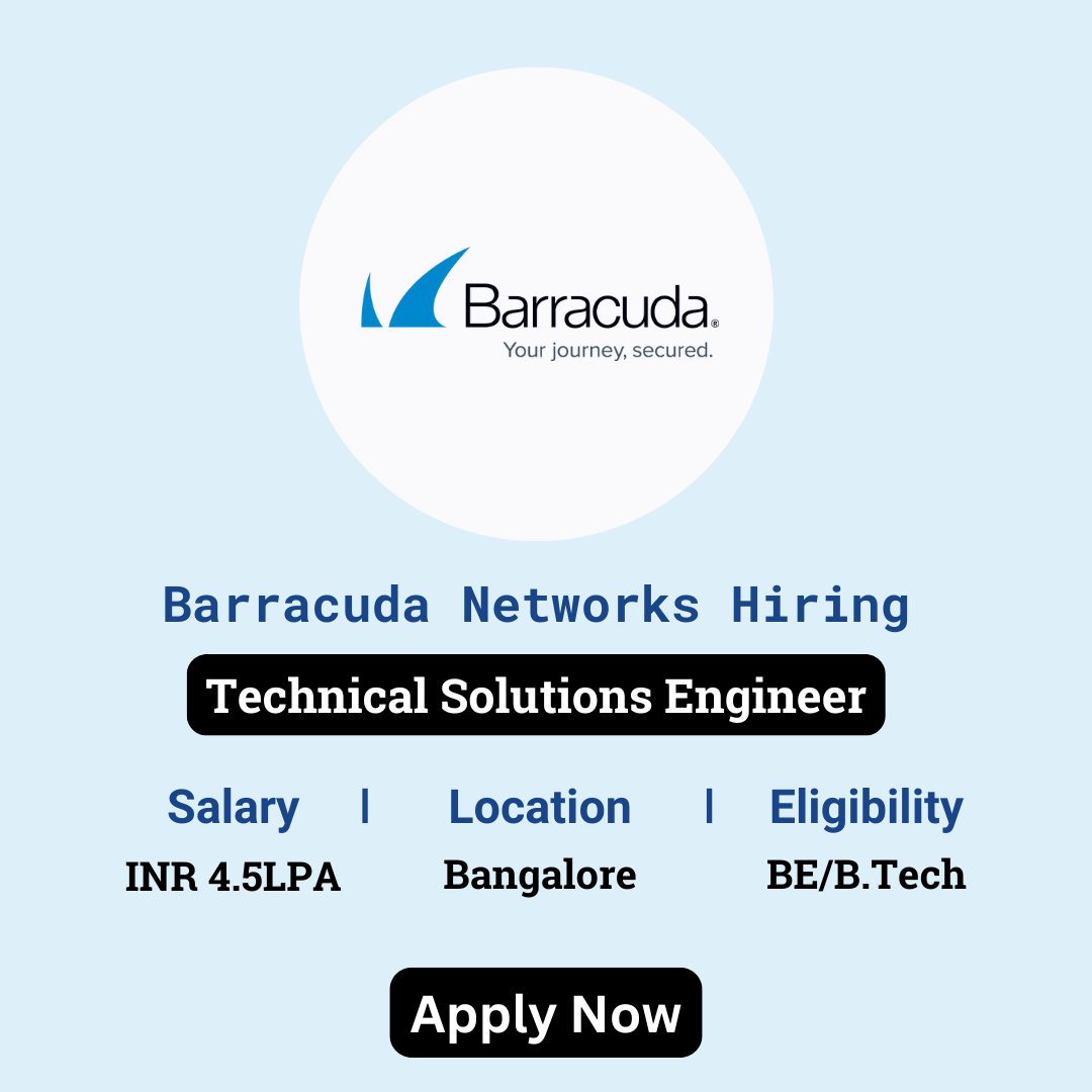 karthikpattadi's tweet image. 🔍 Barracuda Networks Careers 2024 🔍

Barracuda Networks is hiring for the role of Technical Solutions Engineer in 2024. 

🔗 Apply Now: zurl.co/rX8V 

🔔 WhatsApp Group: zurl.co/ySPA 

#BarracudaNetworks #TechnicalSolutionsEngineer  #CustomerSuccess