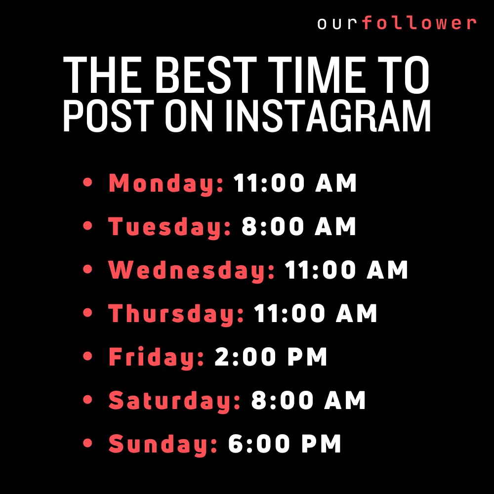 Ourfollowercom's tweet image. Here's a breakdown of the best times to post on Instagram for each day of the week.