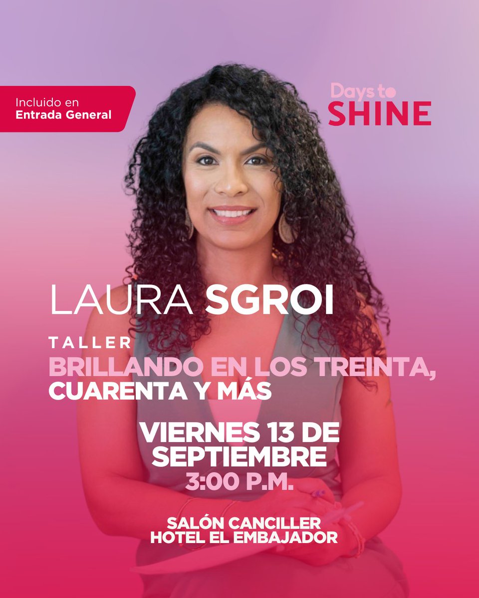 Hola 🇩🇴! Sigo emocionada por el taller que ofreceré en Days to Shine, el evento más grande para la mujer de RD y la región. Days to Shine será una hermosa oportunidad para brillar desde nuestra autenticidad con el lema "Be You. Shine Bright! tuboleta.com.do/daystoshine
