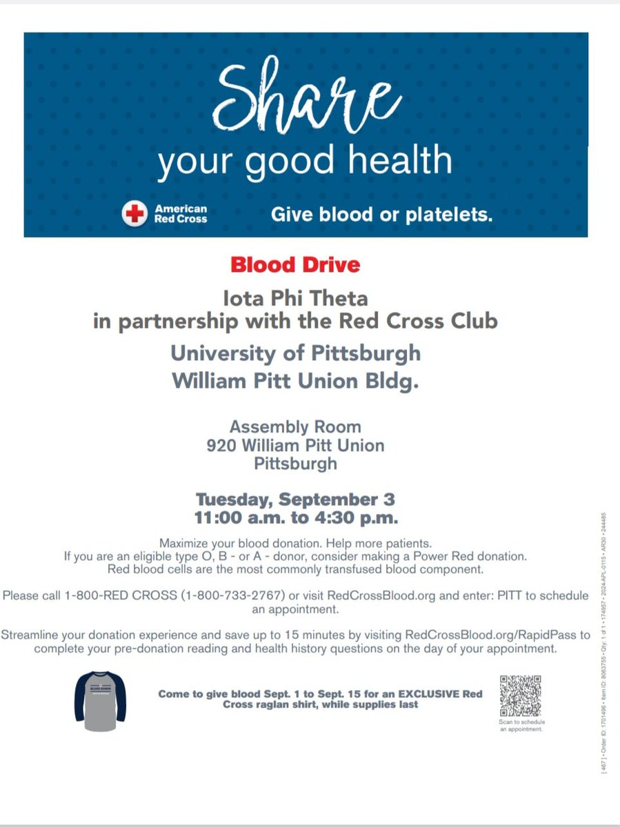 IotaMastermind1's tweet image. Support @EtaNu_Iotas on Tuesday, September 3rd from 11 AM to 4:30 PM  with @americanredcross for a Blood Drive in the Assembly Room at the William Pitt Union.

#IotaPhiTheta #EtaNu #WesternPA #RedCross