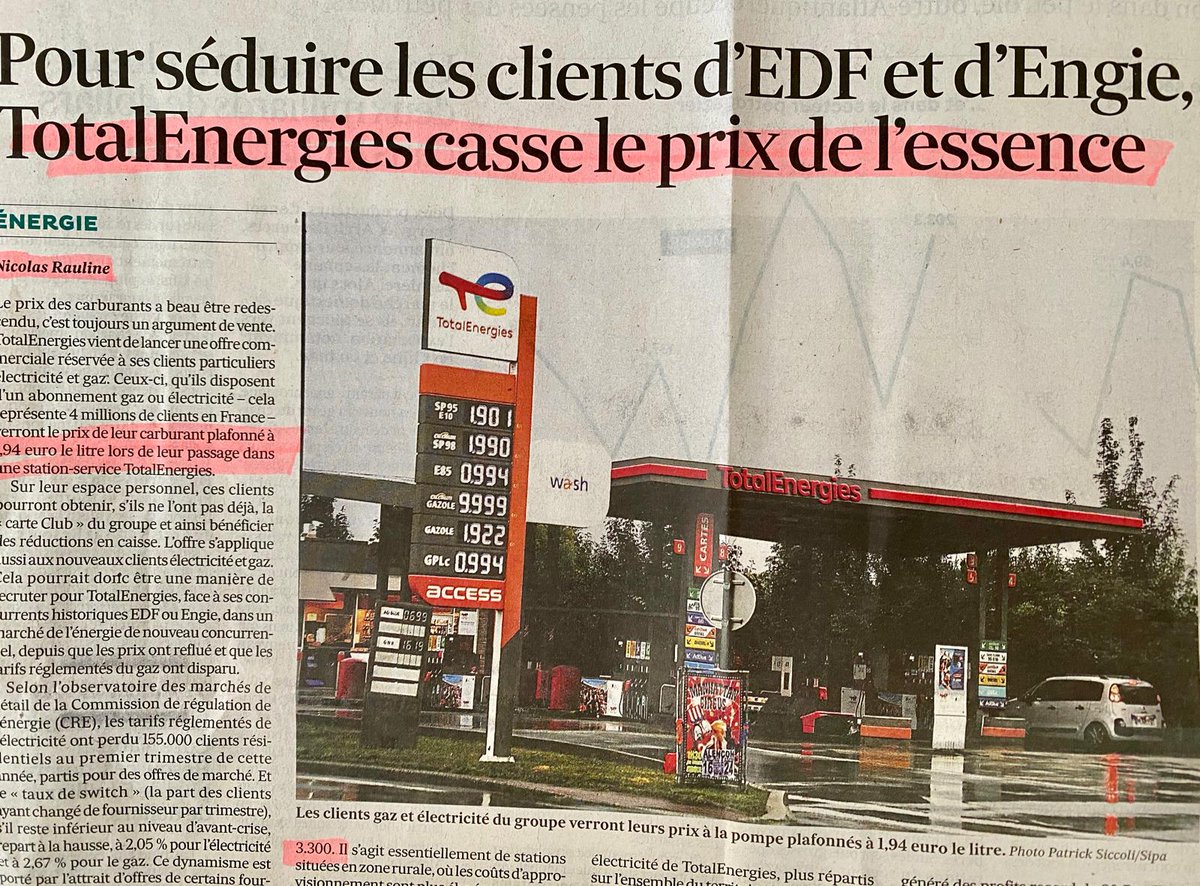 Total "casse le prix de l'essence" avec une promesse de plafonnement sur le carburant à... 1,94 € ! C'est comme garantir le ticket de métro à 2,60 € quand on le trouve au distributeur à 2,10. 🤪🤪 Pour paraphraser la pub : "on va vraiment chez Total par hasard" !
