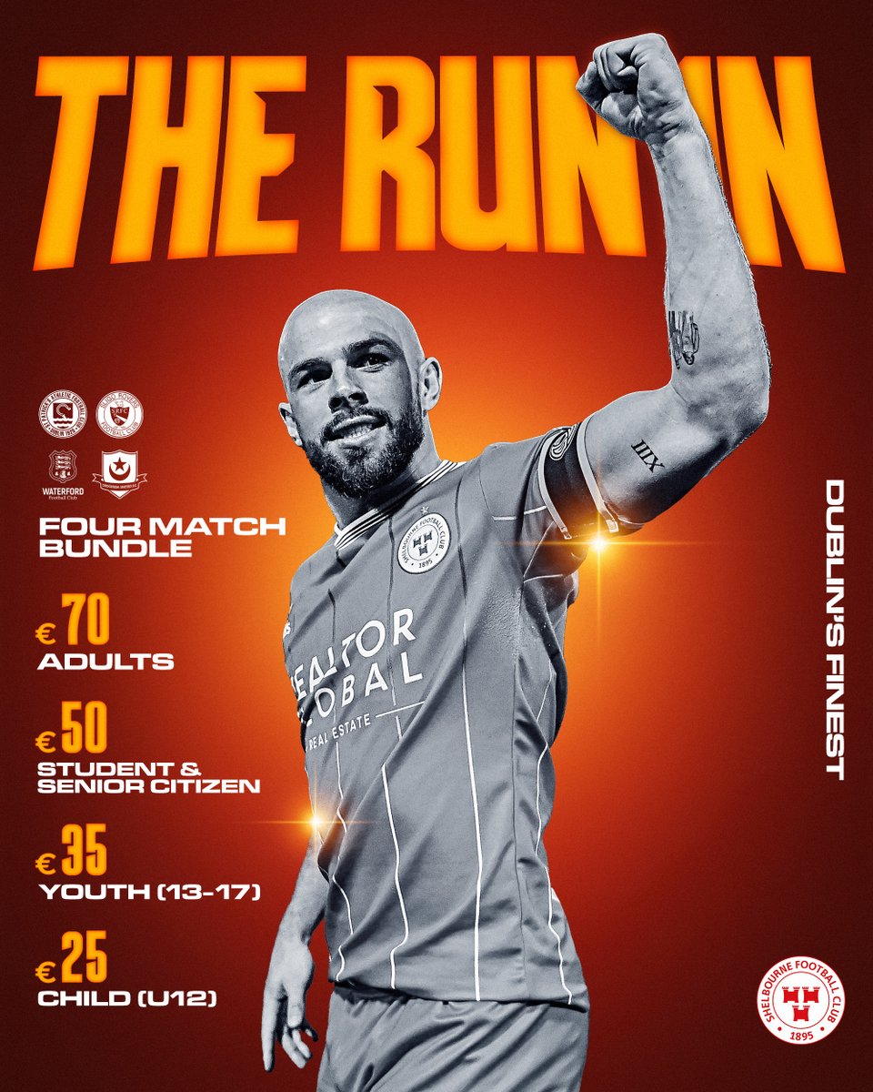 Join us at Tolka for the 𝗿𝘂𝗻 𝗶𝗻 💪🏻

Our four match bundle for the remaining home games is on sale now

⚽️ | Guarantee your seat for every game
⚽️ | Save 10-20% by buying the bundle

🎟 ➡️ shelbournefc.ie/match-tickets/

#DublinsFinest | #Since1895