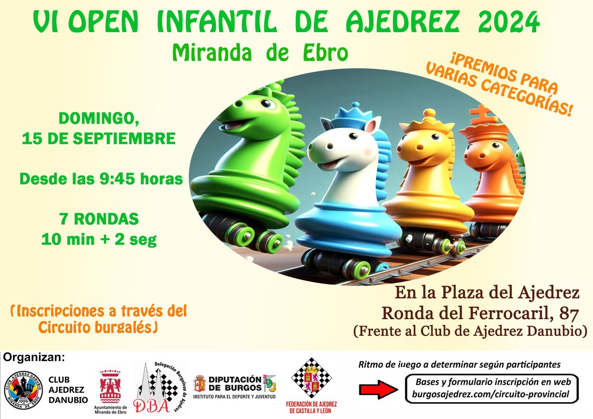 #Ajedrez #MirandadeEbro Próximamente llegará el torneo infantil de ajedrez de las fiestas dentro de Circuito de Burgos. A animarse a participar.